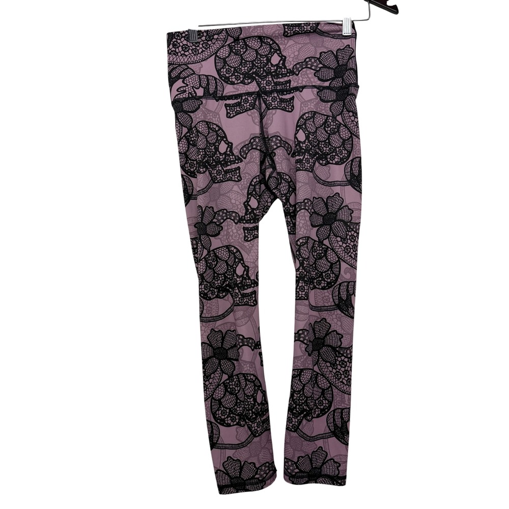 Yoga Democracy Leggings Womens Size 8 Pink Skull Lace Floral Print Active Gym
